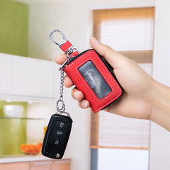 Leather Car Key Holder Zipper Pocket Remote Control Protector Cover Wallets