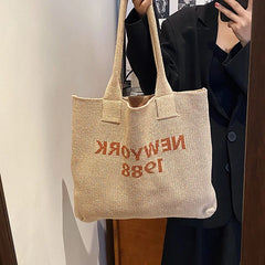 Retro Knitted Tote Bag Lady Handbag Woolen Woven Bucket Bag Women Shoulder Bags