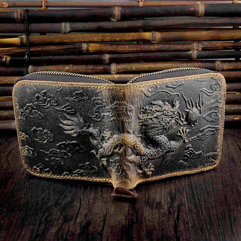 Men's Fly Dragon Cowhide Leather Clutch Wallet
