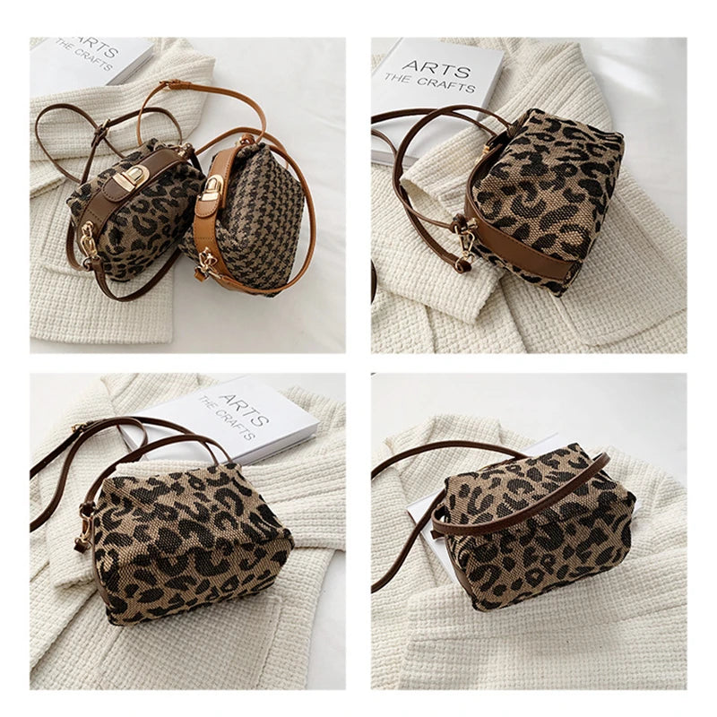 Leopard Print Shoulder Bag Retro Classic Portable Square Bag