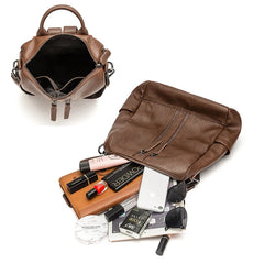 Women Leather Backpacks High Rucksacks For Girls Solid Travel Bagpack