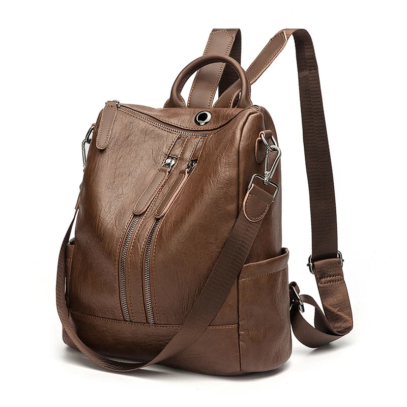 Women Leather Backpacks High Rucksacks For Girls Solid Travel Bagpack