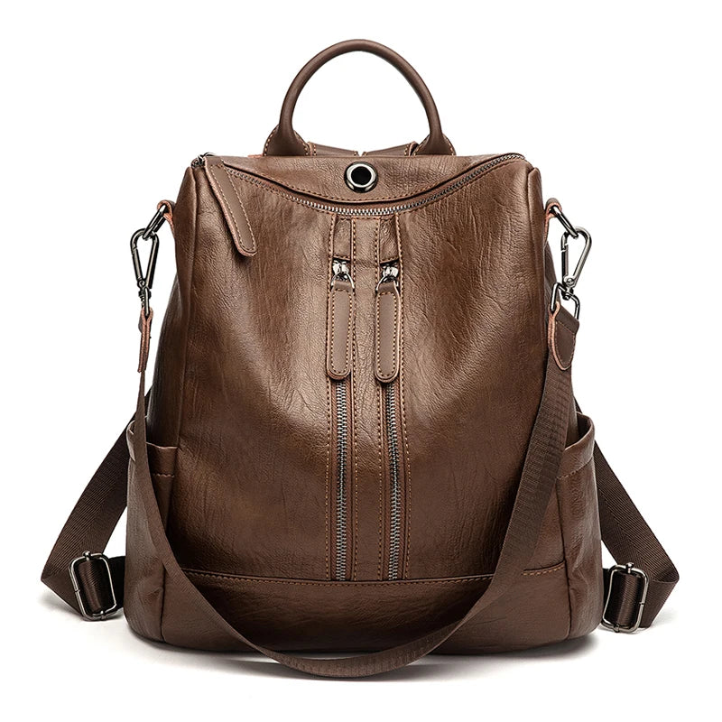 Women Leather Backpacks High Rucksacks For Girls Solid Travel Bagpack