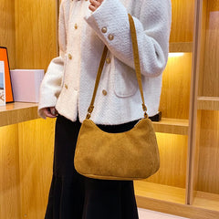 Retro Corduroy Solid Shoulder Bag Underarm Handbag for Women