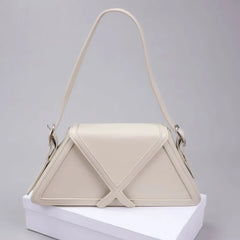 Women Contrast Trapezoid Handbag PU Leather Flap Shoulder Bag