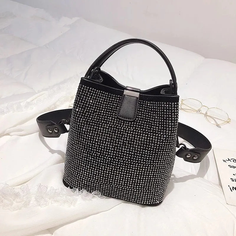 NEWDISCVRY Diamonds Women Bucket Bag Pu Leather Shoulder Bags