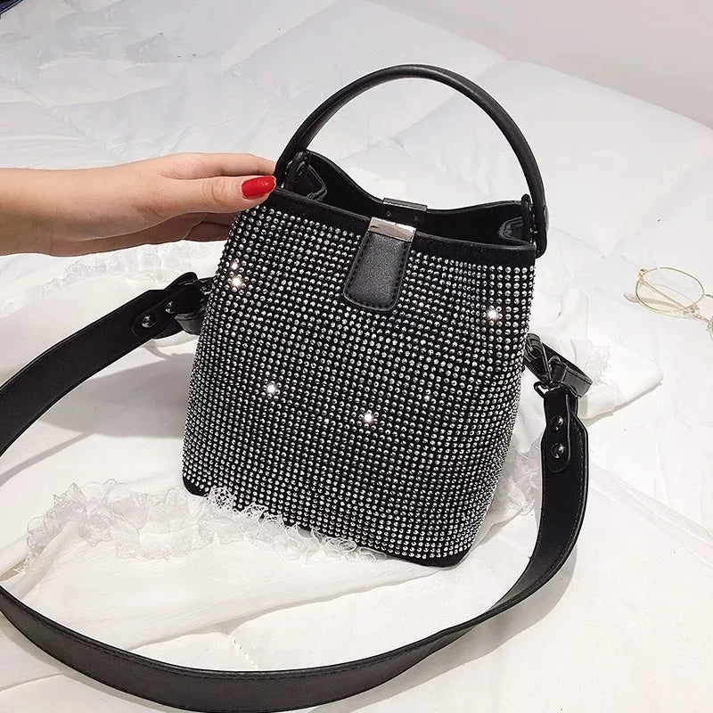 NEWDISCVRY Diamonds Women Bucket Bag Pu Leather Shoulder Bags