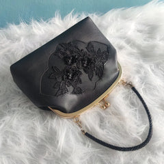 Vintage PU Leather Flowers Bag Women's Handbags Purses Chain Shoulder Crossbody