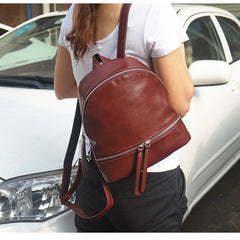 Vintage PU Leather Women Backpack, Small School Bag for Girls