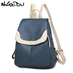 Soft PU Leather Women Backpack Large Capacity College Bag