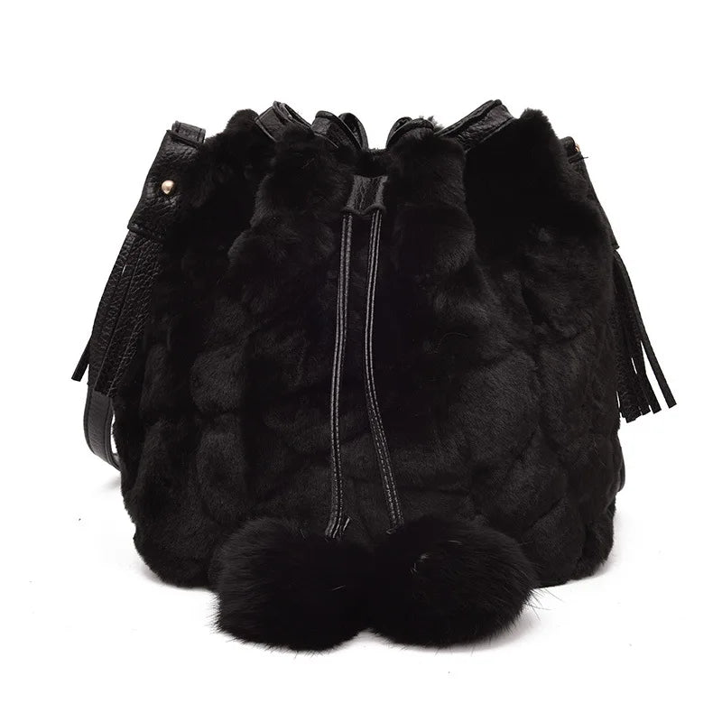Leopard Print Faux Fur Messenger Bag with Hairball