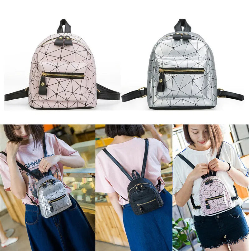 Women Geometry PU Leather Backpack Mini Backpack Lot Girls