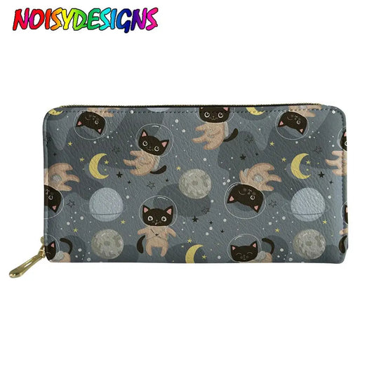 Cats Astronauts Print Long Purse Ladies Phone Wallet Coin Pocket