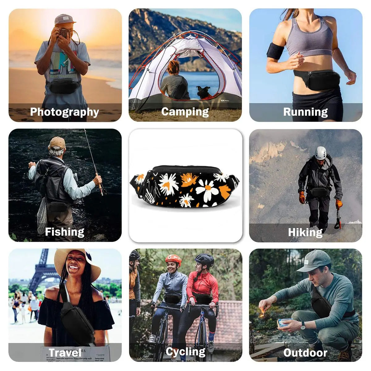 Daisy Print Unisex Running Waist pack Adjustable Chest Bags Zipper