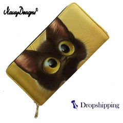 Cartoon Cats Print Wallet Ladies Leather Phone Purse Holders