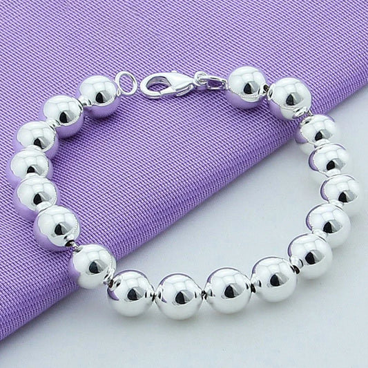 925 Silver Hollow Circle Ball Beads Bracelet Woman Charm Jewelry