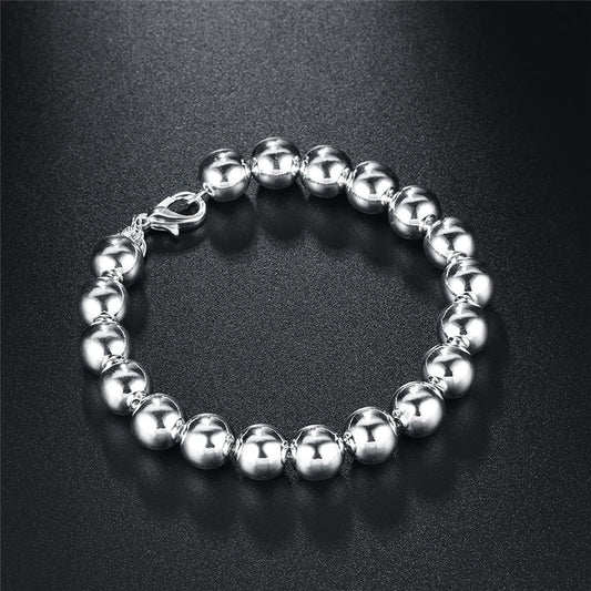 925 Silver Hollow Circle Ball Beads Bracelet Woman Charm Jewelry