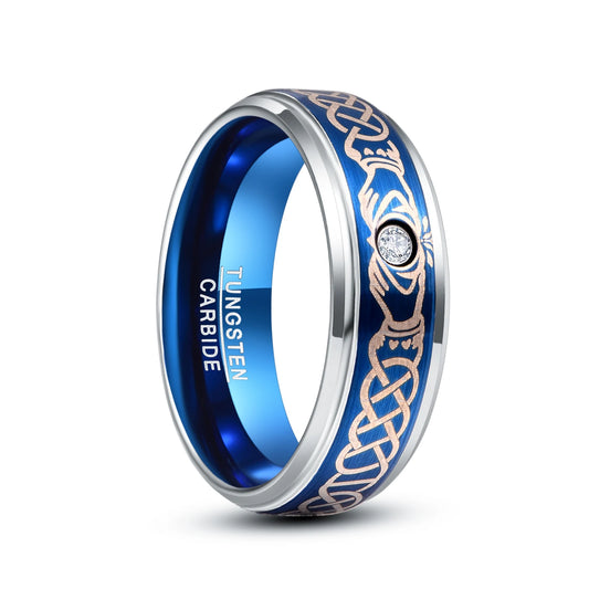 8mm Tungsten Carbide Steel Ring Zircon Brushed Celtic Knot Laser Fire Organic Mo