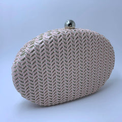 Oval Shape Knitting Box Case Clutch Evening Bag Pink Drop