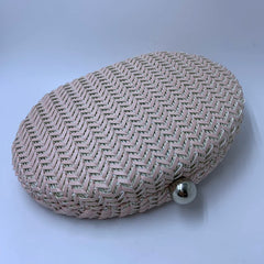 Oval Shape Knitting Box Case Clutch Evening Bag Pink Drop