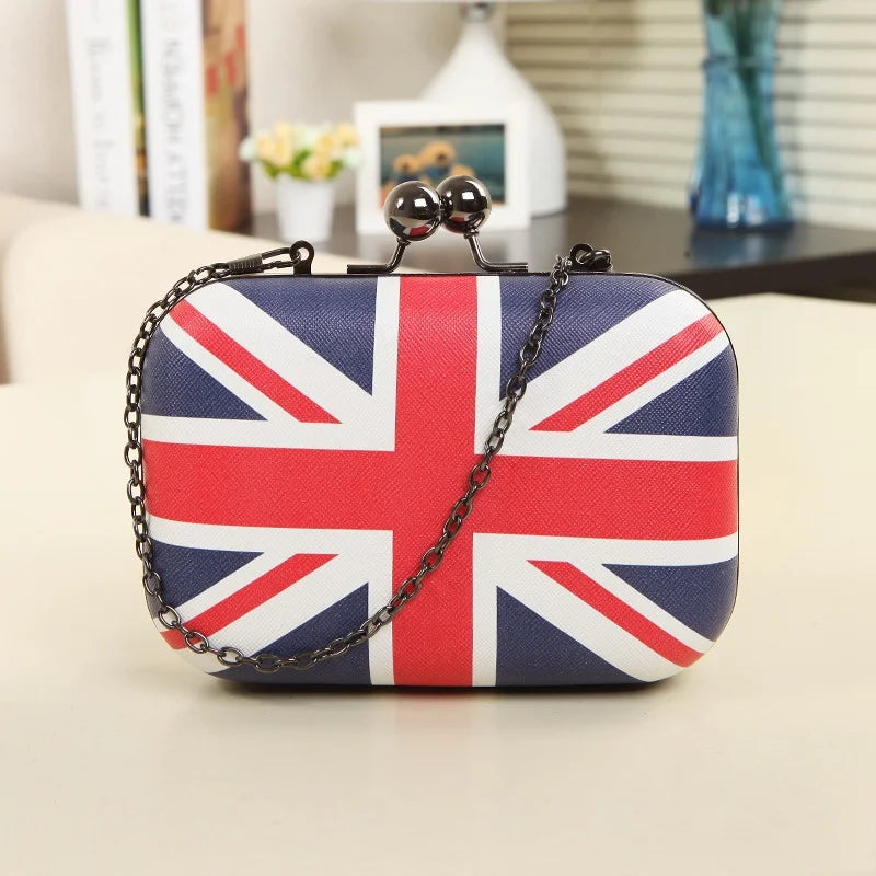 National Flag Handbag Women Chains Box Clutches