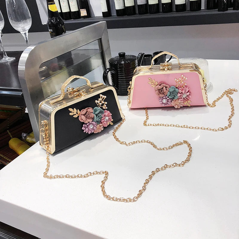 Flower Metallic Shoulder Bag for Women