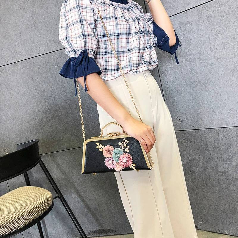 Flower Metallic Shoulder Bag for Women