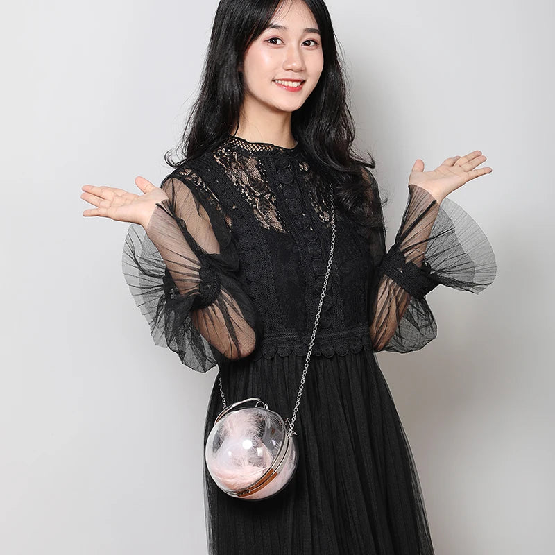 Transparent Circular Chains Clutch Bag for Women Evening Party Dinner Makeup