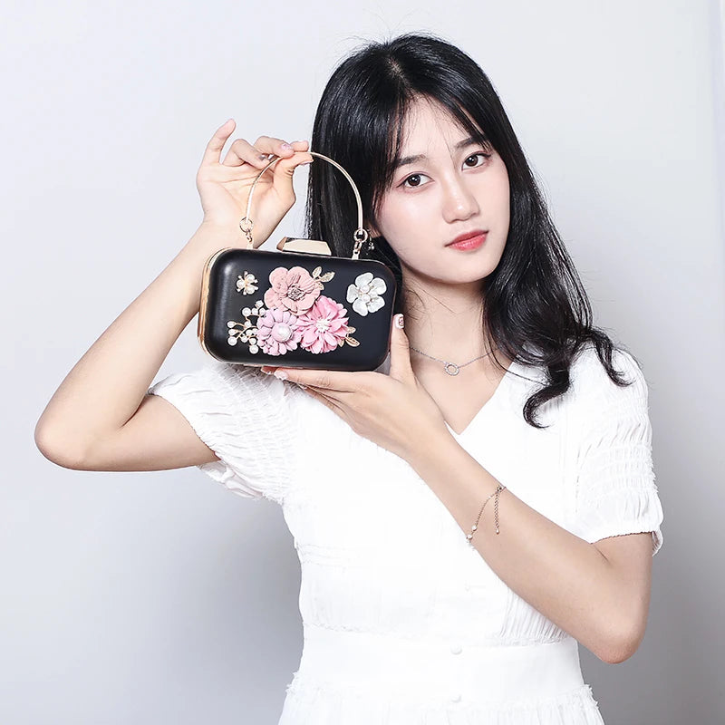 Women Flower Chain Wedding Clutch Pouch