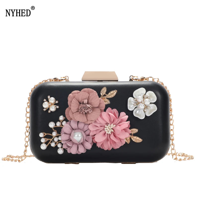 Women Flower Chain Wedding Clutch Pouch