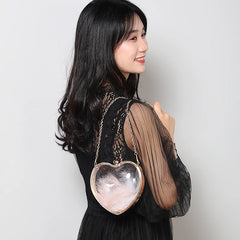 Transparent Heart Box Clutch Chains Makeup Pouch