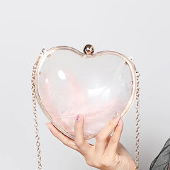 Transparent Heart Box Clutch Chains Makeup Pouch
