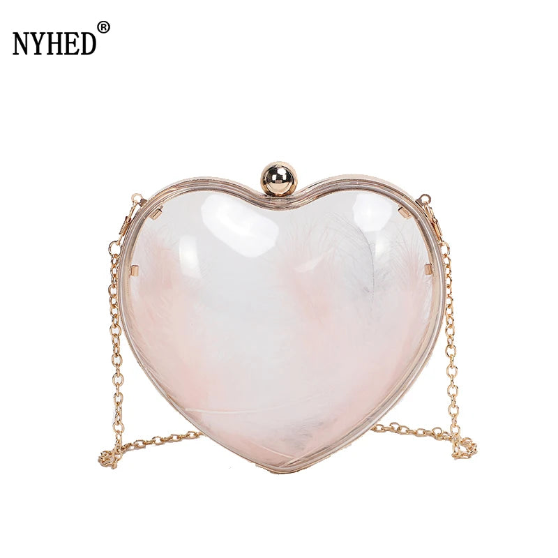 Transparent Heart Box Clutch Chains Makeup Pouch