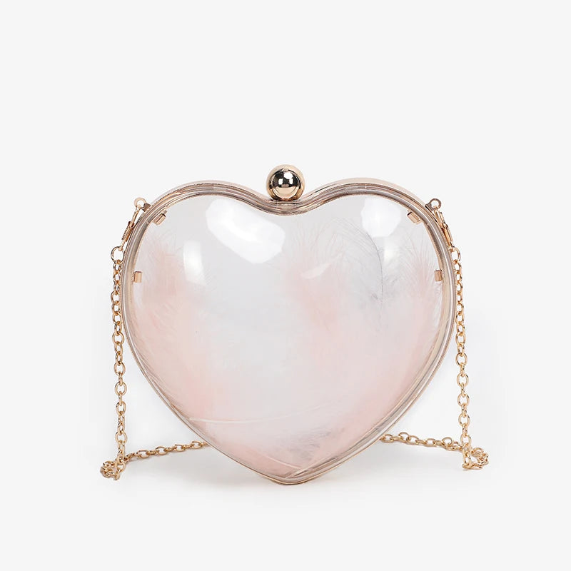 Transparent Heart Box Clutch Chains Makeup Pouch