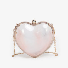 Transparent Heart Box Clutch Chains Makeup Pouch