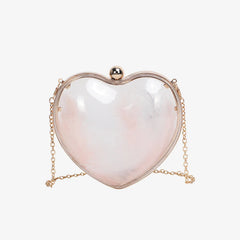 Transparent Heart Box Clutch Chains Makeup Pouch