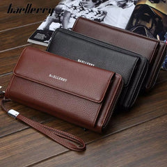Men Clutch Wallets Engraved PU Leather Zip Large Capacity Hand Strap Wallet