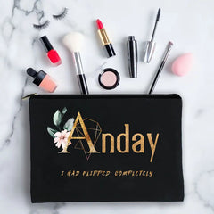 Fleur Letter Print Makeup Organizer Travel Bag - Blessings Customization