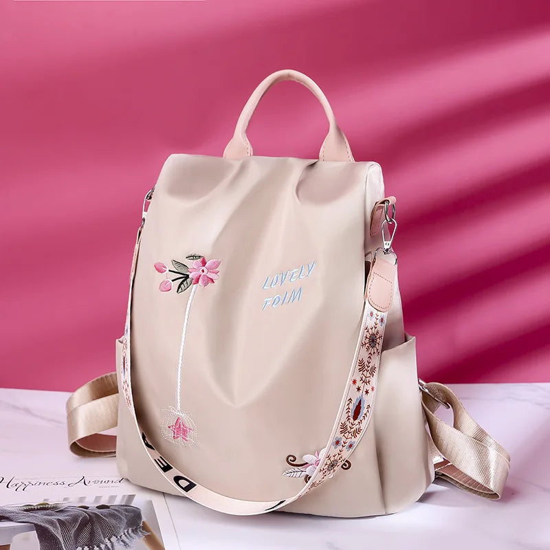 National Style 3D Embroidery Backpack Women's Anti-Splash Oxford Cloth