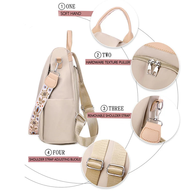 National Style 3D Embroidery Backpack Women's Anti-Splash Oxford Cloth