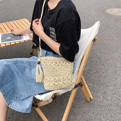 Vintage Tassel Straw Woven Bag Women Shoulder Messenger Bag