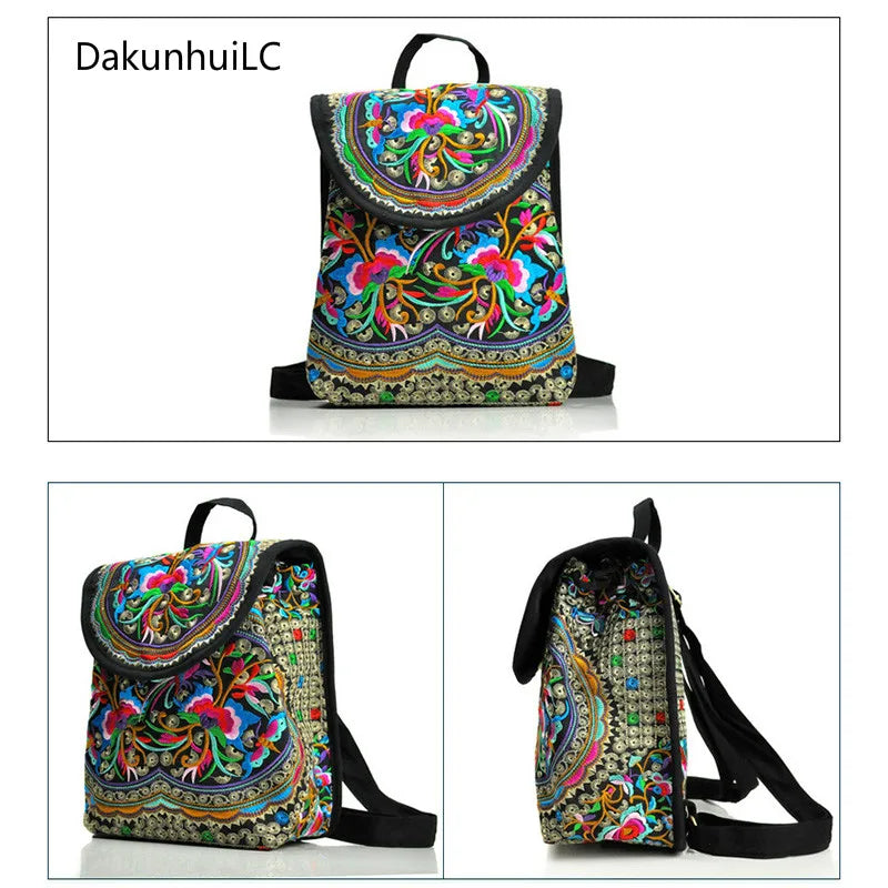 Vintage Embroidery Ethnic Backpack Flower Travel Shoulder Bag