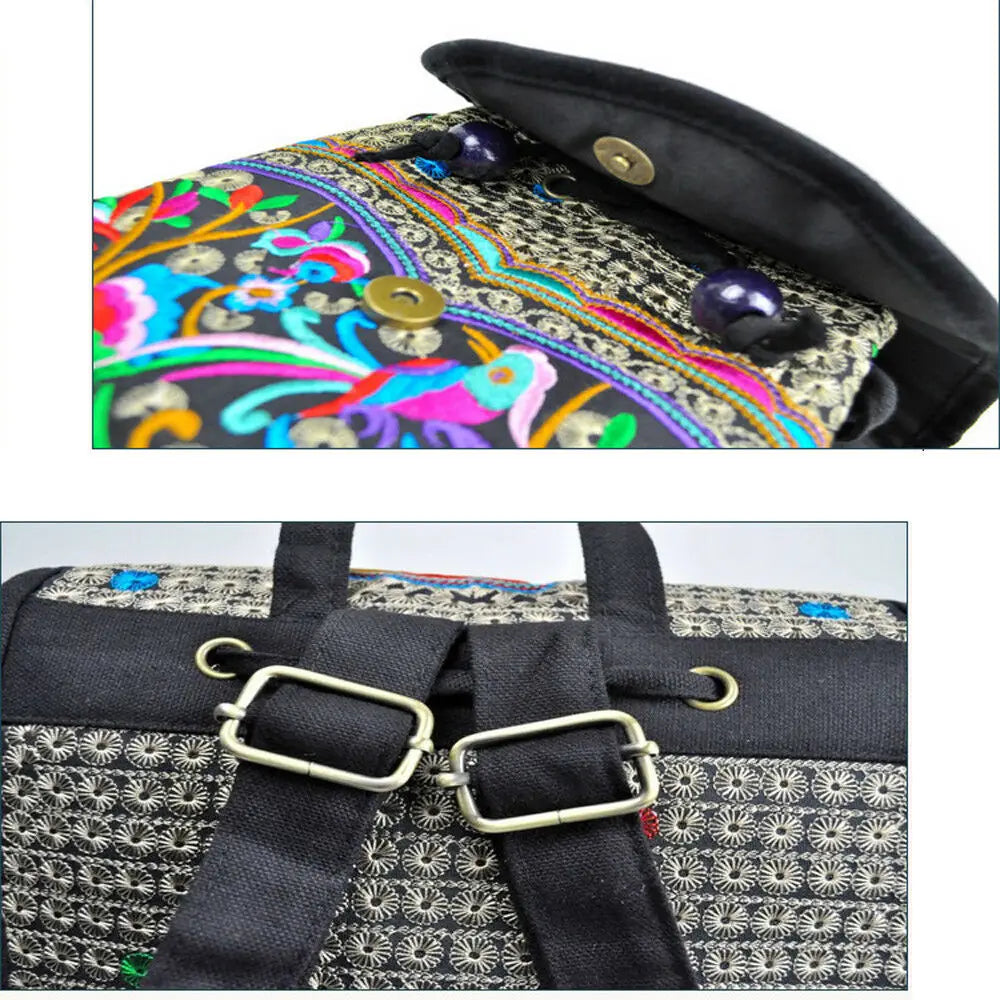 Boho Embroider Canvas Backpack Bag Travel Shoulder Bag