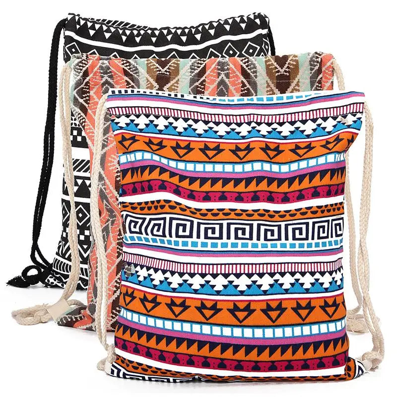 Vintage Canvas Drawstring Backpack for Women