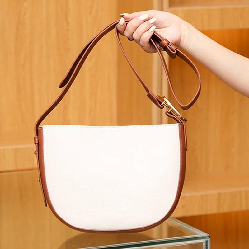 Soft Cow Leather Bucket Handbag Women Shoulder Crossbody Bag