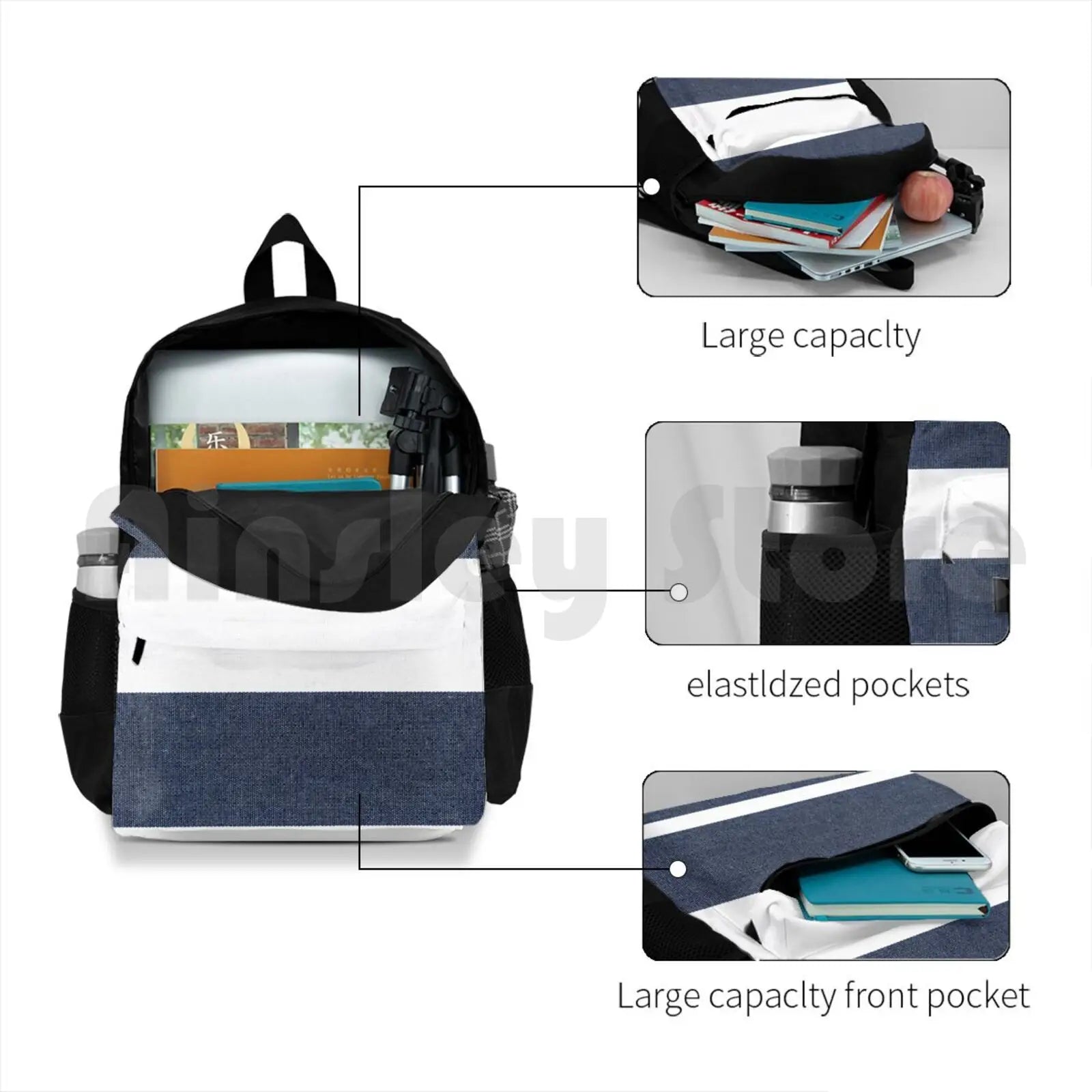 Navy & Stripes Outdoor Hiking Backpack Waterproof Camping Travel Mens
