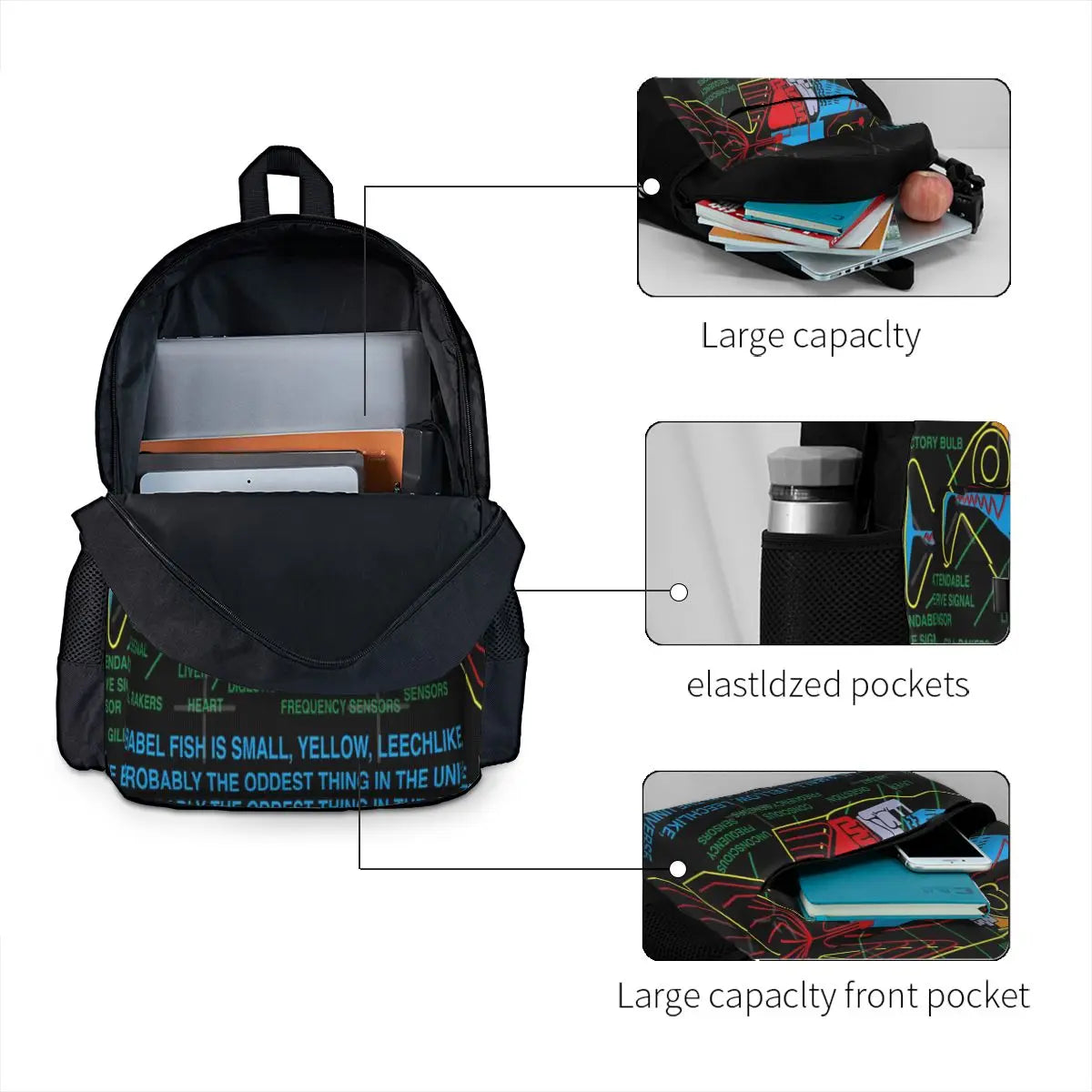 Ndvh Babel Fish H2G2 Backpacks Men's Backpacks Bags For Women