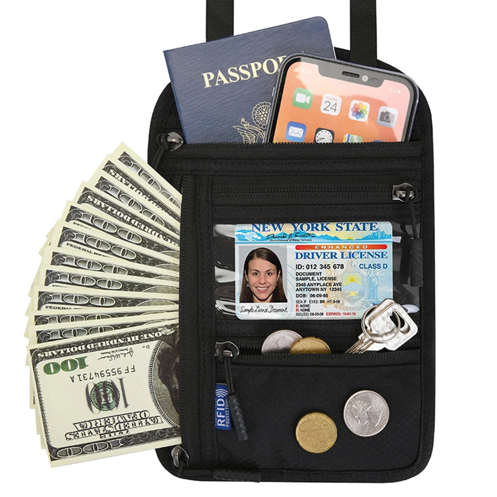 RFID Blocking Neck Pouch Passport Holder