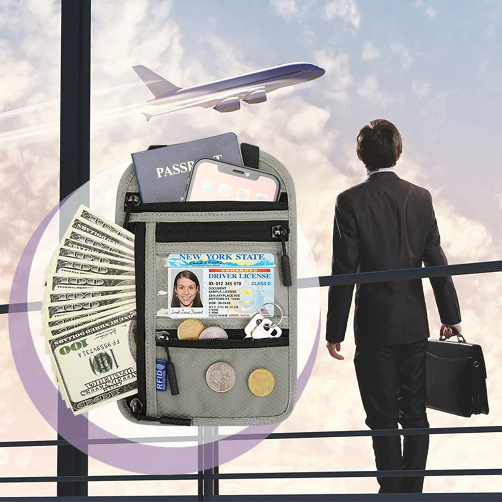 RFID Blocking Neck Pouch Passport Holder
