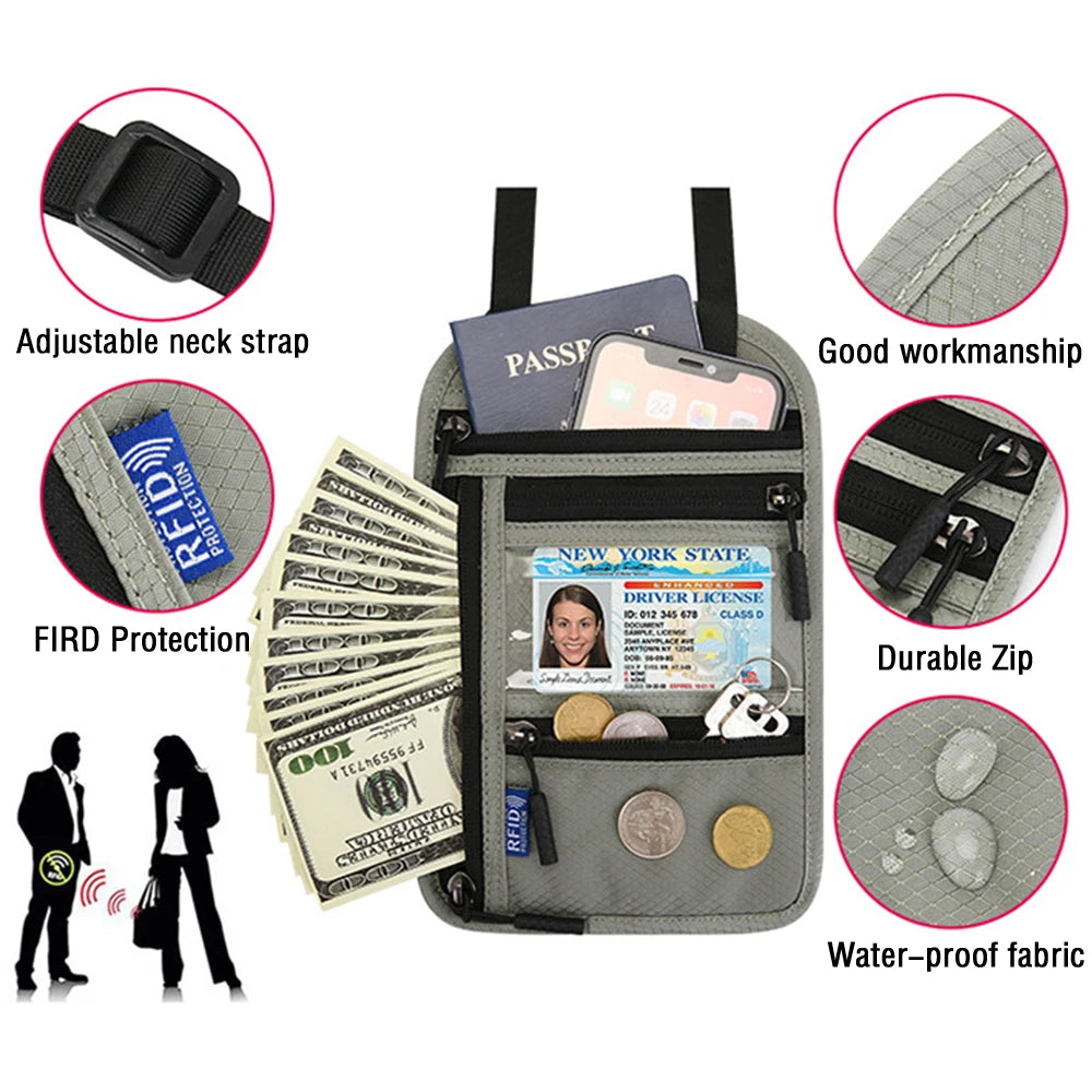 RFID Blocking Neck Pouch Passport Holder for Safe Travel